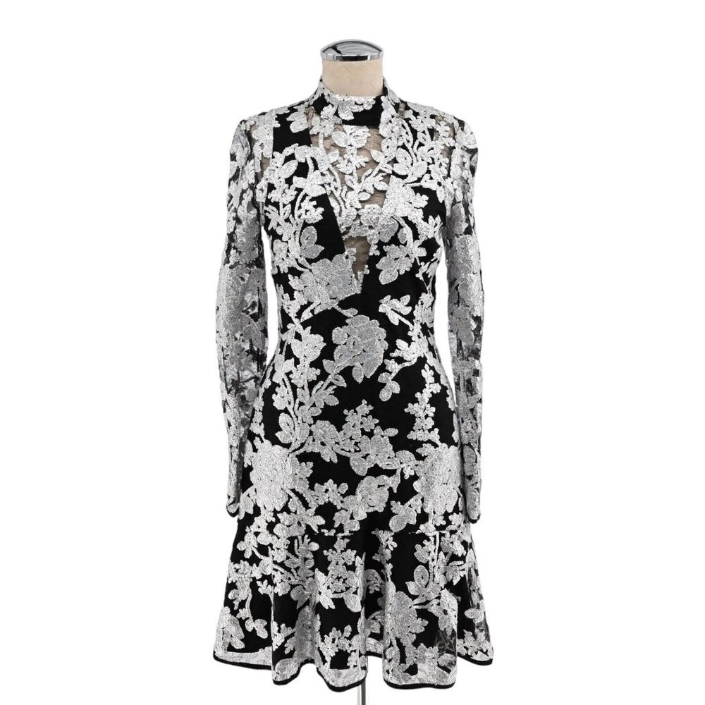 Adelyn Rae Black and White Floral Long Sleeve Dress